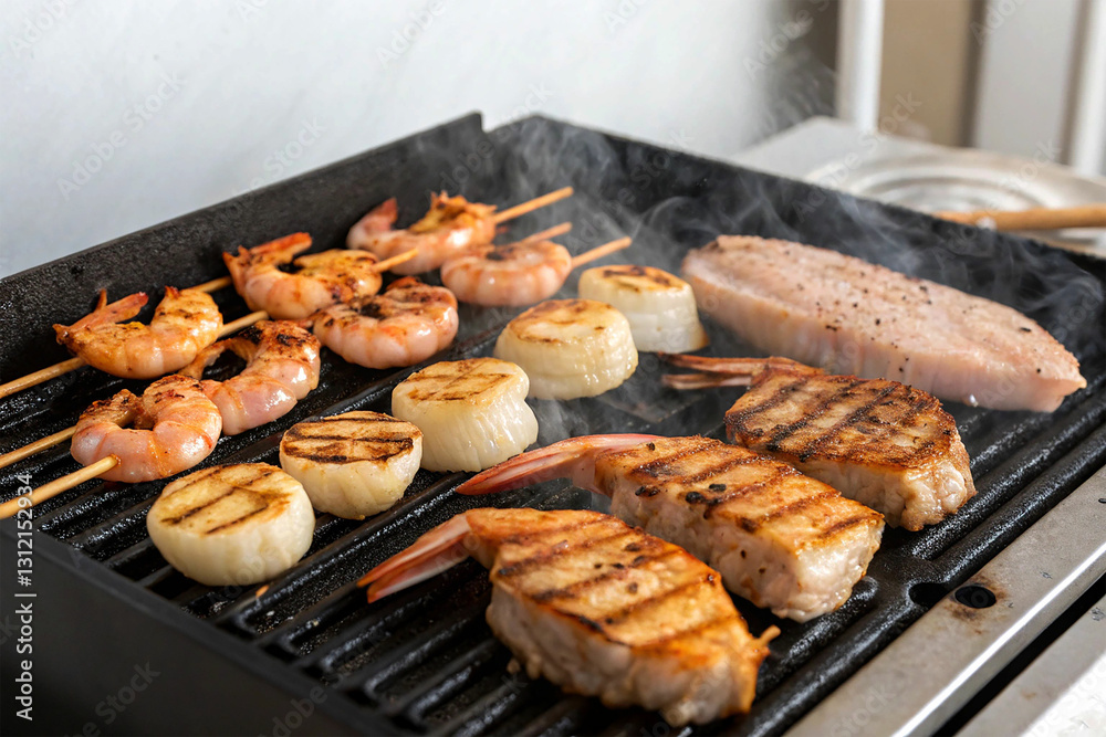 Delicious Grilled Seafood and Vegetables on a Summer BBQ Delicious Grilled Seafood and Vegetables on a Summer BBQ