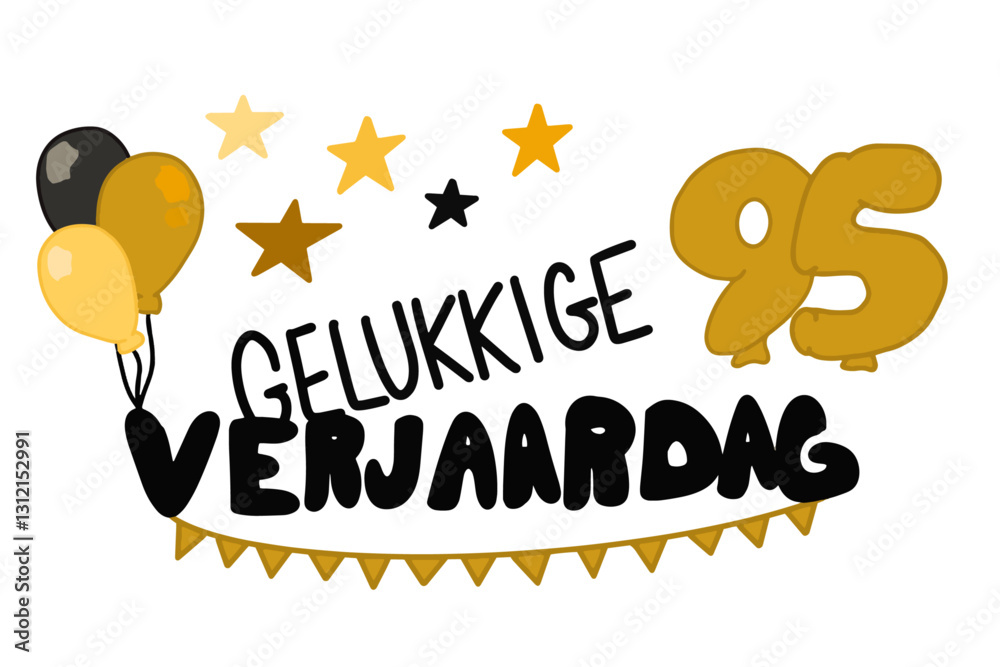 Gelukkige Verjaardag vector met banners, ballonnen, sterren en het getal 95