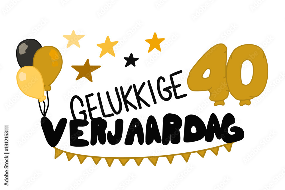 Gelukkige Verjaardag vector met banners, ballonnen, sterren en het getal 40