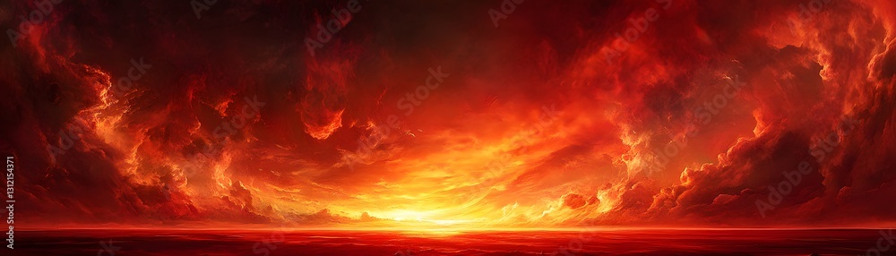 Obraz premium Fiery Sunset Over a Crimson Sea Landscape