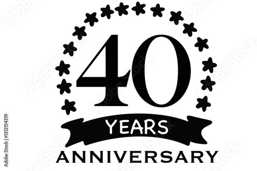 40 years anniversary, logo, emblem with stars, suitable for festive events, black stamp style