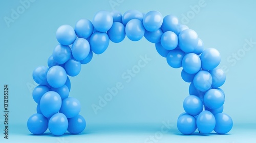 A vibrant arch of blue balloons creates a festive 3D background for a birthday party celebration, specifically designed for a young boy. photo