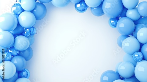 A vibrant arch of blue balloons creates a festive 3D background for a birthday party celebration, specifically designed for a young boy. photo