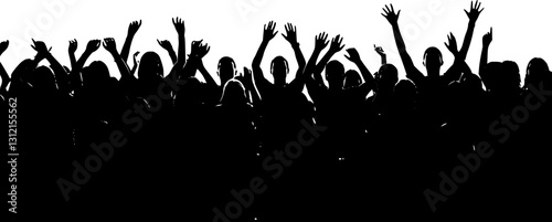 Silhouette happy young group party people together dancing, cheering crowd dance to the music at musical concert – stock vector
