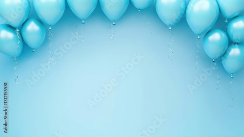 A vibrant arch of blue balloons creates a festive 3D background for a birthday party celebration, specifically designed for a young boy. photo