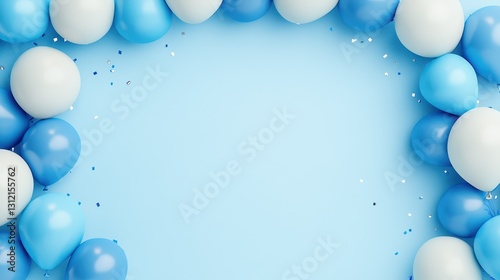 A vibrant arch of blue balloons creates a festive 3D background for a birthday party celebration, specifically designed for a young boy. photo