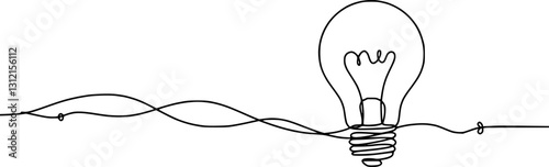 Light bulb one outline line, idea concept, creative of process, continuous line drawing of light bulb, innovations, untangled of problem. Keep it simple business concept, creativity, marketing