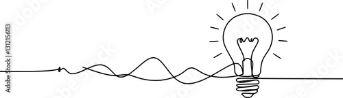 Light bulb one outline line, idea concept, creative of process, continuous line drawing of light bulb, innovations, untangled of problem. Keep it simple business concept, creativity, marketing