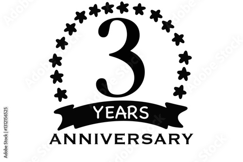 3 years anniversary, logo, emblem with stars, suitable for festive events, black stamp style