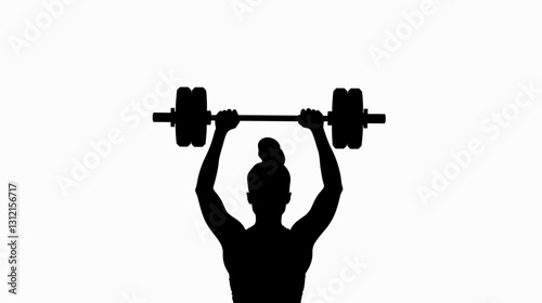 Silhouette of a strong woman lifting a barbell overhead