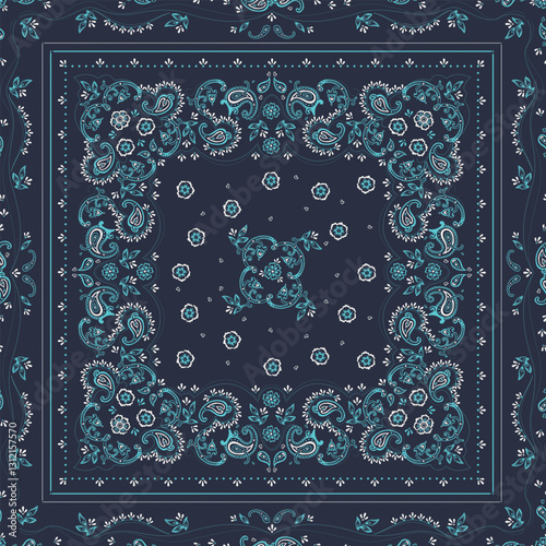 Vintage Paisley design Floral Bandana Seamless Pattern on Dark Background for textile print fabric