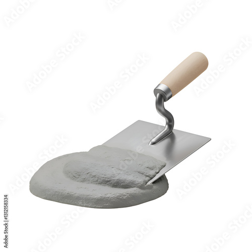 Trowel and Cement 3D Icon, Construction Tool Illustration, Masonry Work Symbol, Building Material Graphic