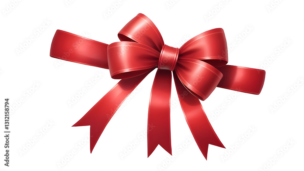 Fototapeta premium Red satin ribbon with bow isolated on transparent background