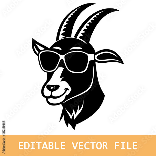 Cool Goat Head with Sunglasses Illustration