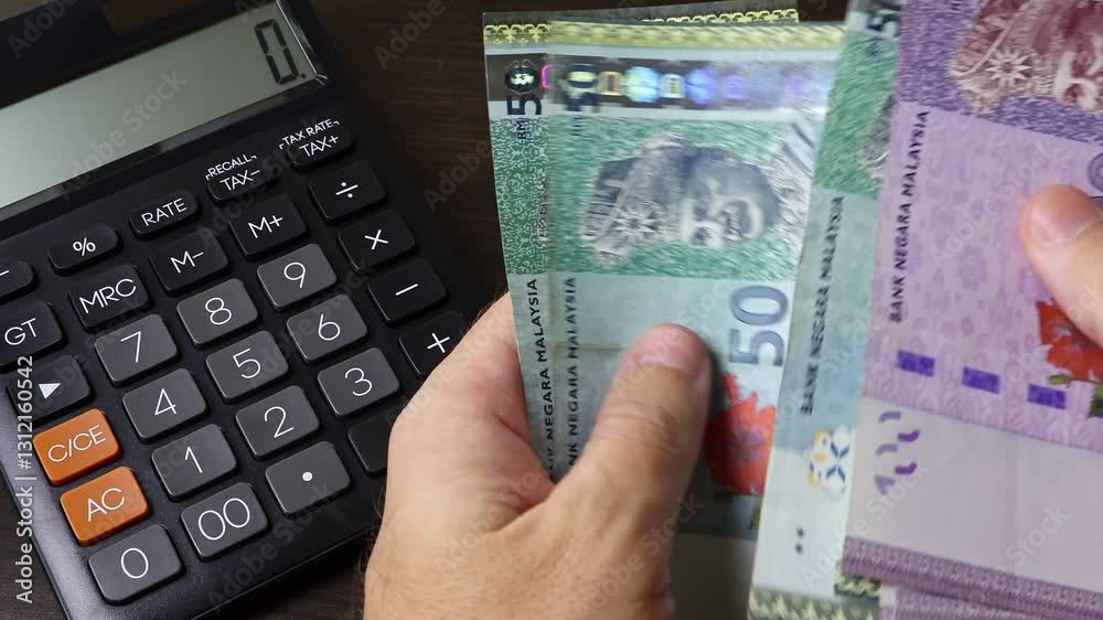 Closeup view of man's hands counting Malaysian ringgit (MYR) cash money banknotes. Concept of saving money for retirement, cash settlement, financial success, literacy and income planning in Malaysia. Closeup view of man's hands counting Malaysian ringgit (MYR) cash money banknotes. Concept of saving money for retirement, cash settlement, financial success, literacy and income planning in Malaysia.