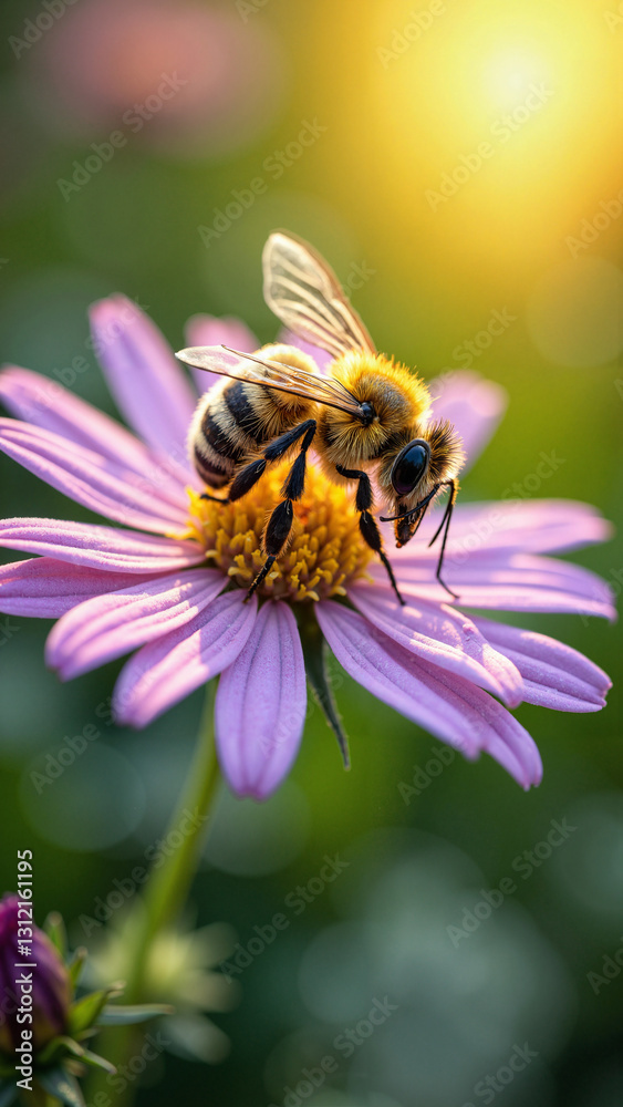 A Close-Up of a Bee Pollinating a Vibrant Flower, Perfect for Articles on Ecology, Gardening, and Biodiversity Awareness A Close-Up of a Bee Pollinating a Vibrant Flower, Perfect for Articles on Ecology, Gardening, and Biodiversity Awareness