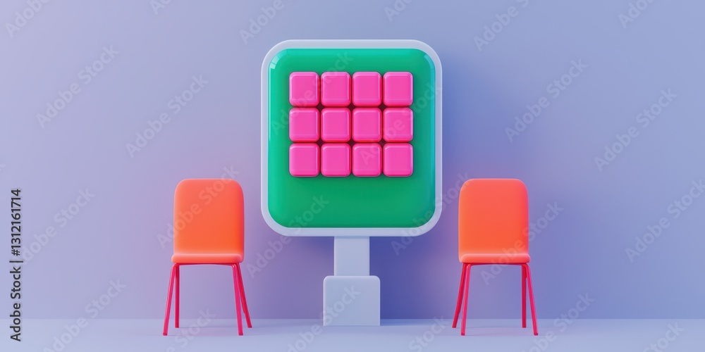 Colorful chairs and block puzzle on pastel background Colorful chairs and block puzzle on pastel background