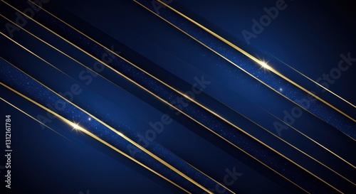 Luxury lines and gold lines on blue abstract banner background. Space for copying text. Luxury background, banner design style.