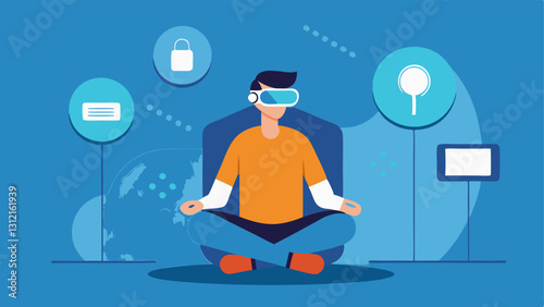 Virtual Reality in Therapy A patient sitting with VR goggles on interacting with a virtual environment designed for therapeutic purposes representing mental health innovations.