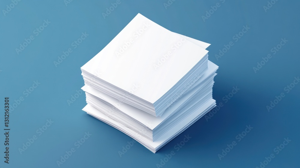 Stack of blank white paper on blue background Stack of blank white paper on blue background