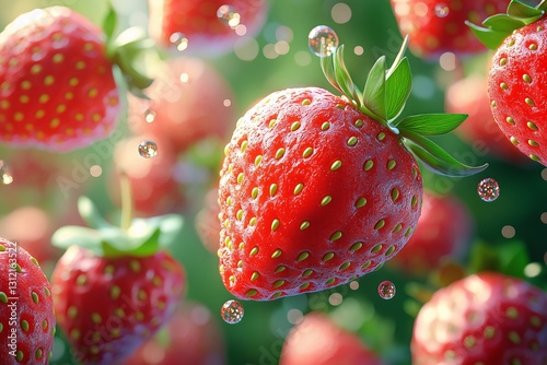 Fresh strawberries in rain nature photography outdoor close-up vibrant colors