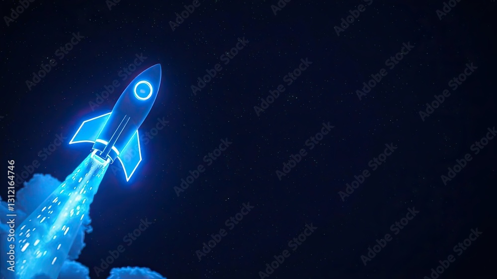 Fototapeta premium Futuristic Rocket Launching into Space Digital Data Stream