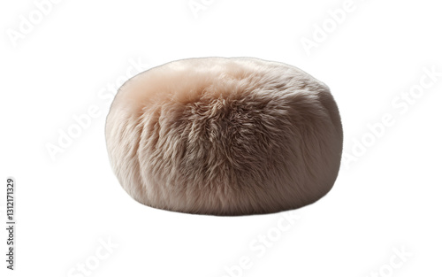 A round plush poof with a soft fabric texture, isolated on a empty plain background