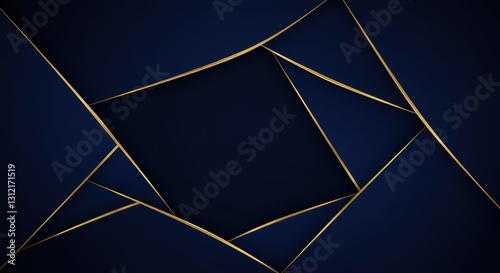 Luxury lines and gold lines on blue abstract banner background. Space for copying text. Luxury background, banner design style.