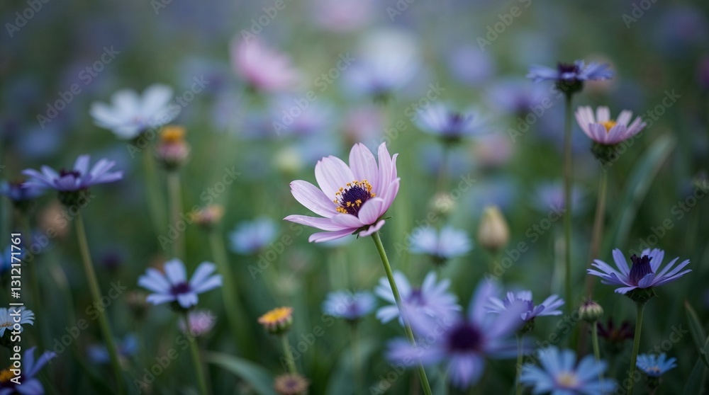 A Symphony of Colors: Delicate, pastel-hued wildflowers paint a captivating tapestry, their vibrant colors contrasting against a soft, blurred backdrop. A Symphony of Colors: Delicate, pastel-hued wildflowers paint a captivating tapestry, their vibrant colors contrasting against a soft, blurred backdrop.
