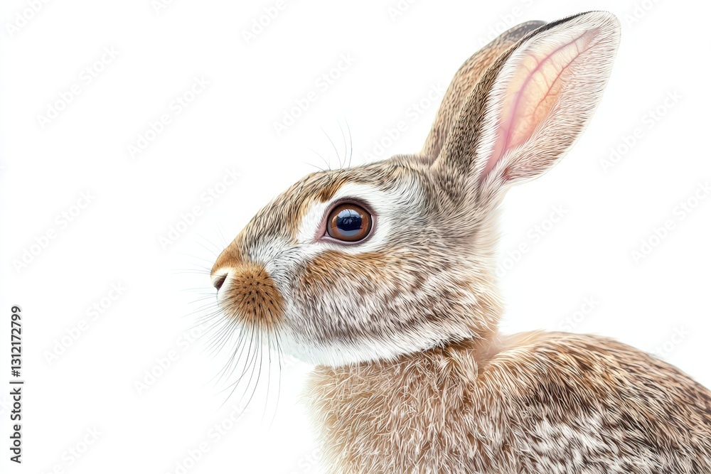 Fototapeta premium Detailed Side Profile Illustration of a Realistic Bunny Rabbit on a Clean White Background