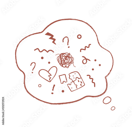 Thought bubble with doodle icons expressing different negative emotions.