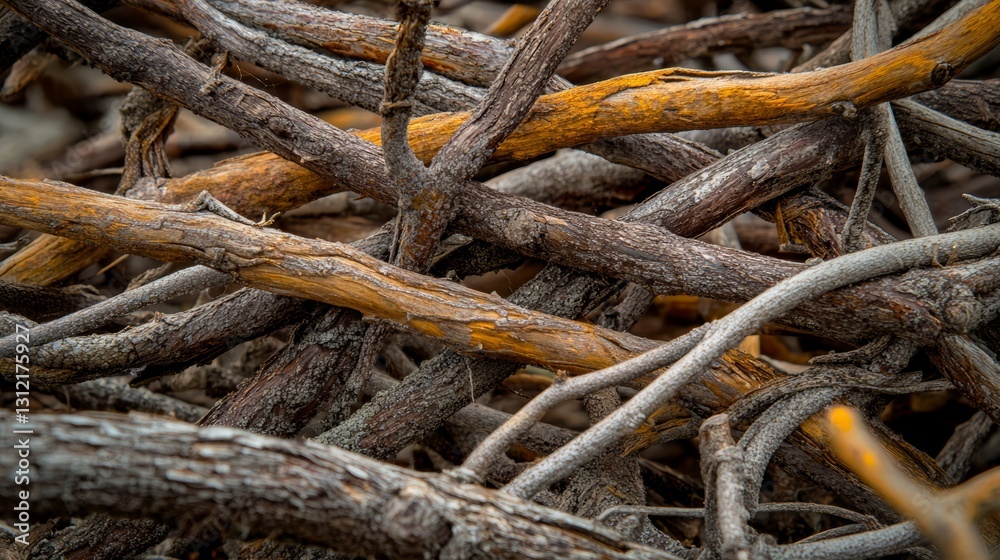 Interwoven twigs and branches create a natural rustic texture, detail shot. Interwoven twigs and branches create a natural rustic texture, detail shot.