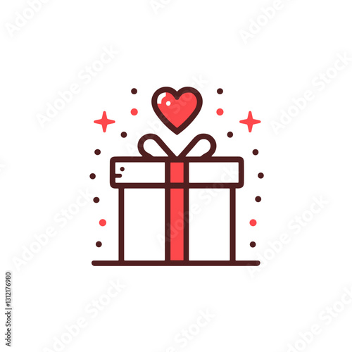 Gift box with heart and ribbon representing love and celebration