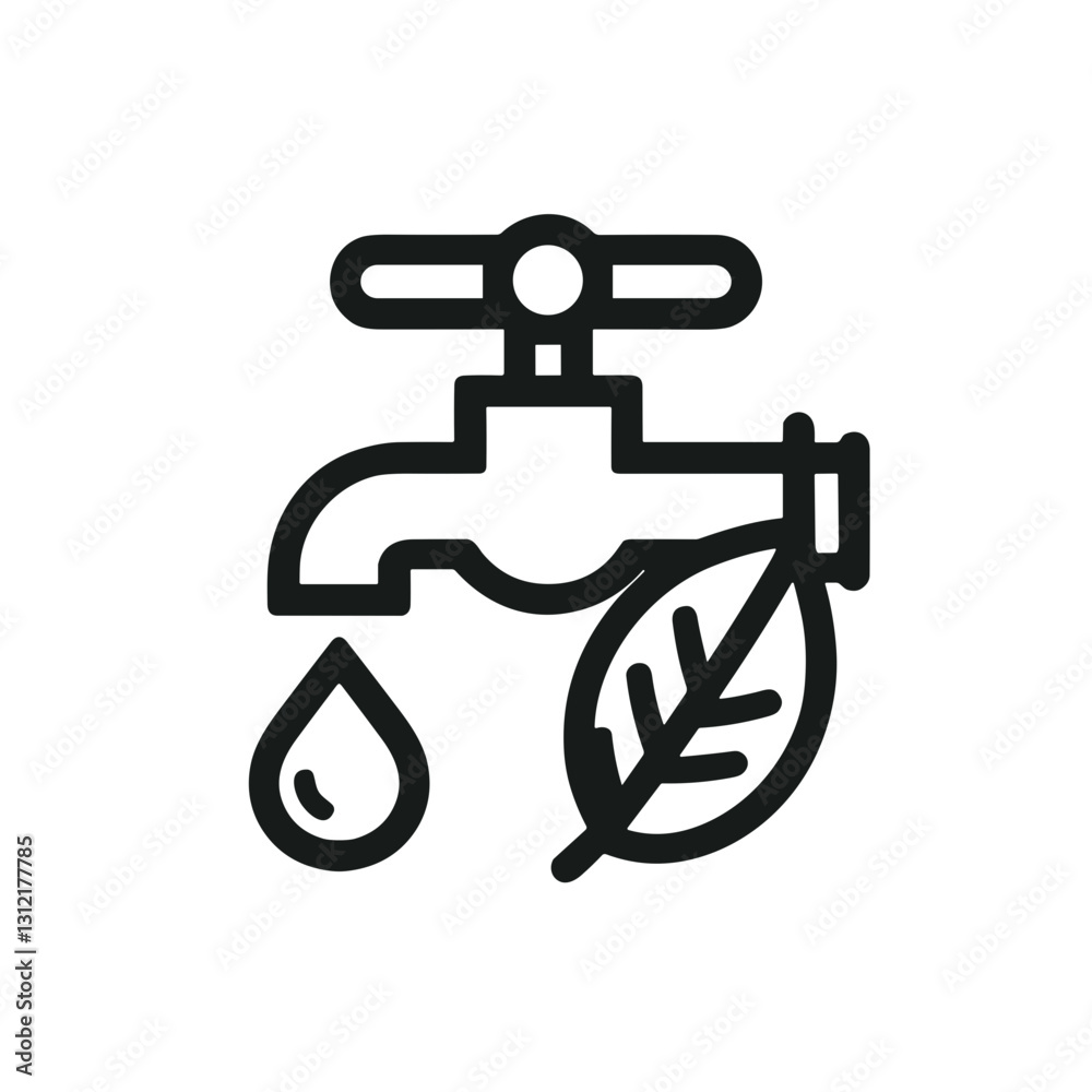 Water faucet with leaf and droplet representing conservation and eco-friendliness Water faucet with leaf and droplet representing conservation and eco-friendliness