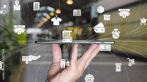 Omni channel technology of online retail business method. Multichannel marketing on social media network platform offer service of internet payment channel, online retail shopping and omni digital app