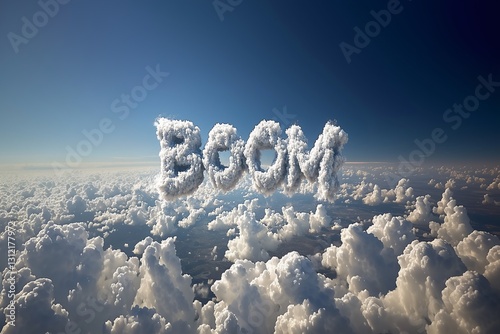 Clouds forming boom message sky above digital art open atmosphere aerial view creative concept
