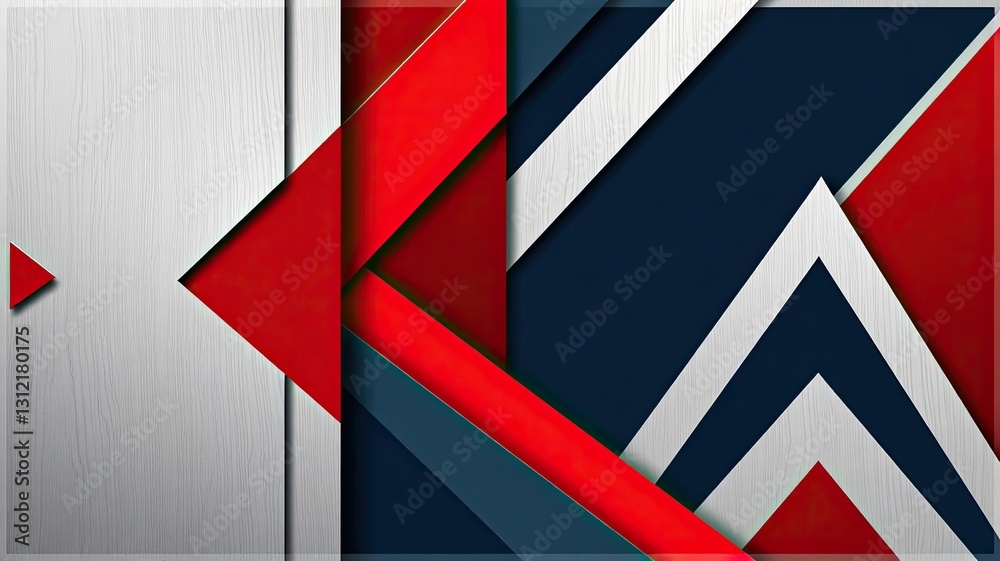Abstract Geometric Design Red Blue White Grey Triangles Stripes Background