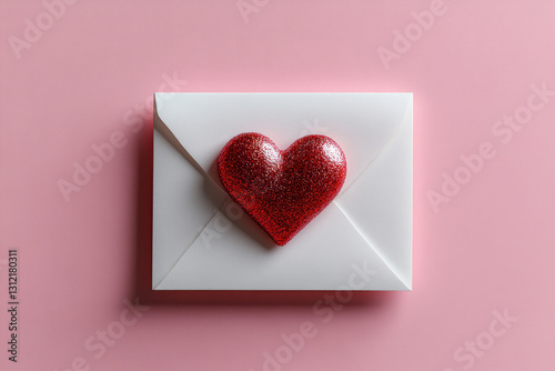 Red heart nestled in envelope, symbolizing love and affection.