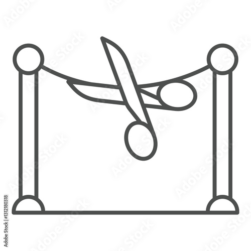 Scissors cut tape barrier thin line icon, exhibition opening concept. Vector graphics. Cutout ribbon tape sign on white background, outline style icon for mobile or web design.