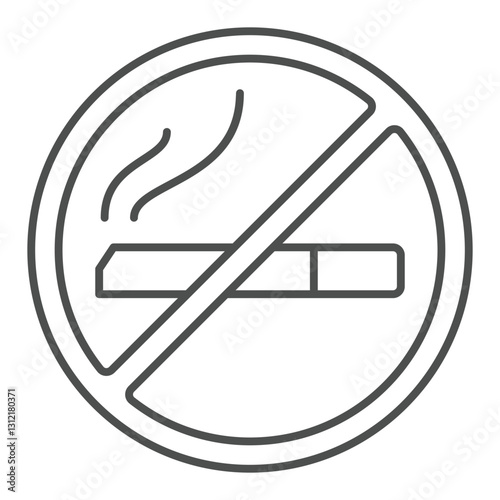 No smoking thin line icon, smoking issues concept. Vector graphics. Cigarette tobacco sign on white background, outline style icon for mobile or web design.