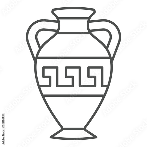 Ancient amphora thin line icon, exhibition concept. Vector graphics. Vintage jug with ornament sign on white background, outline style icon for mobile or web design.