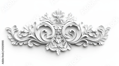 A white Baroque ornament element isolated on a white background. photo