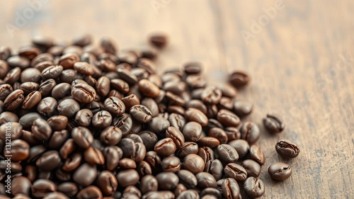 Roasted Coffee Beans on Wood Background Close up Macro Shot
