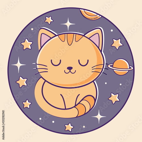 A comfy sleeping cat in space.eps