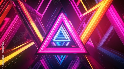 Wallpaper Mural Vibrant geometric pattern with neon triangles and futuristic depth generative ai Torontodigital.ca