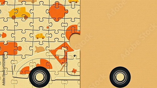 Jigsaw Puzzle Car Orange Beige Childhood Toys Games Play Vehicle Background Texture Pattern