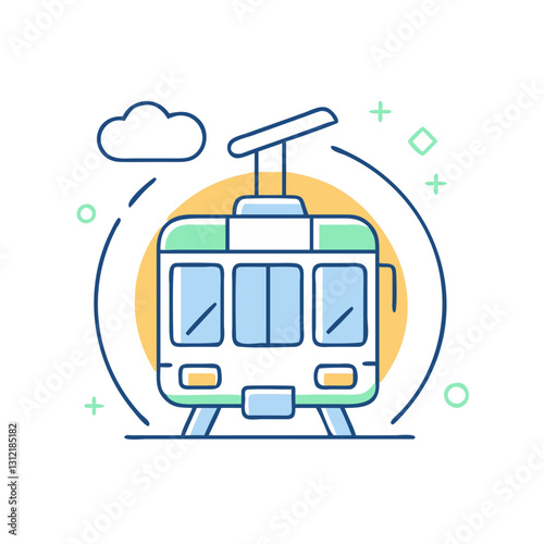 Tram icon, symbolizing urban transport, eco-friendliness, and comfort