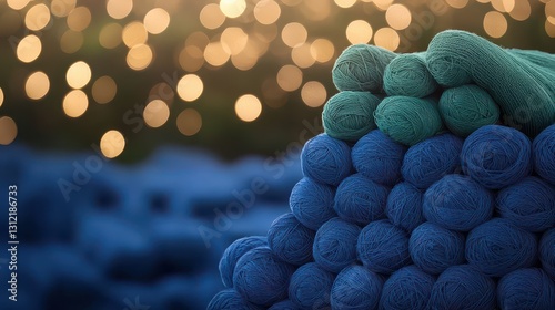 Colorful Yarn Stacks with Blurred Bokeh Background photo