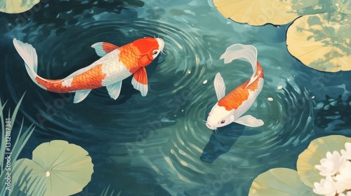 koi fish swimming in a calm pond, artistic style generative ai