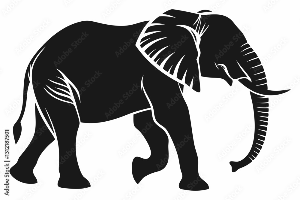 Fototapeta premium Black Silhouette of an Elephant Walking - Vector Illustration for Logos, Stickers, and Designs